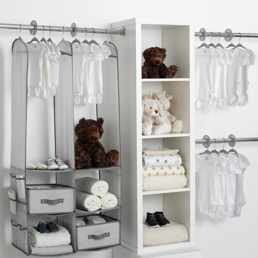 24 Piece Nursery Storage Set, Cool Grey, Velvet Hangers and Dividers Kit