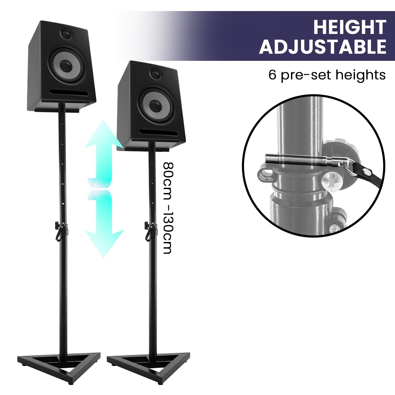 Adjustable Floor Speaker Stand Surround Sound - Black