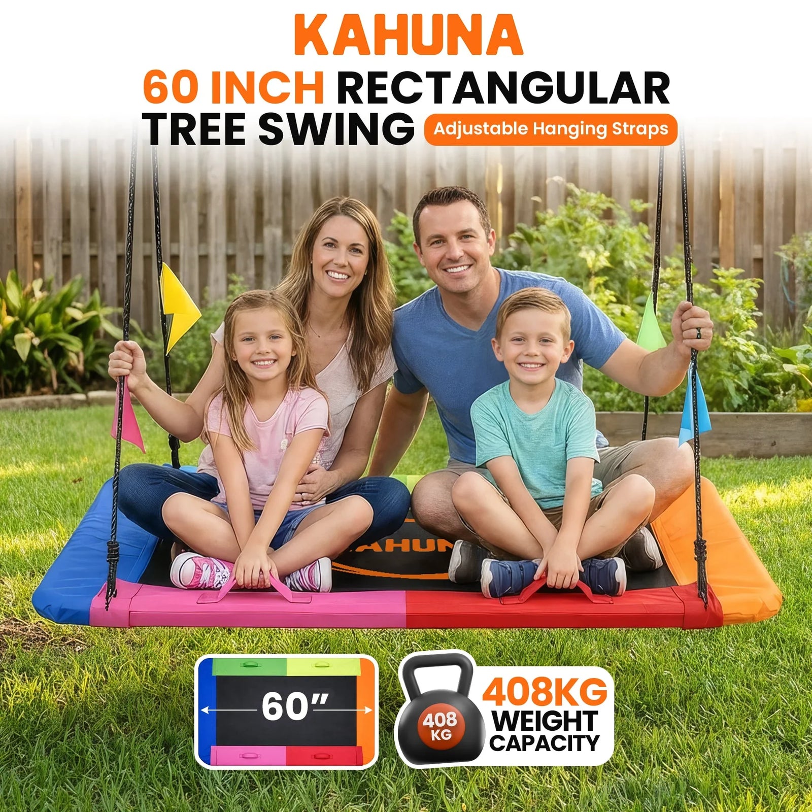 Heavy Duty 60 Inch Rectangular Tree Swing With Adjustable 180cm Lifting Ropes Foam Padded Tubes And Full Accessory Kit For Backyard Family Use