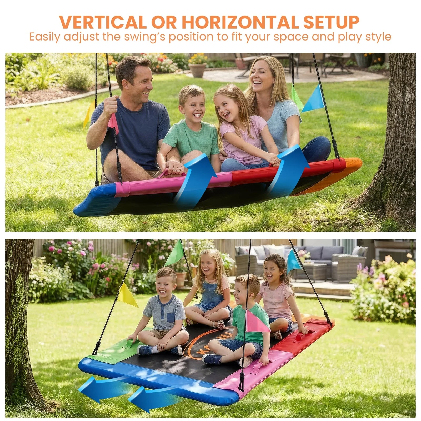 Heavy Duty 60 Inch Rectangular Tree Swing With Adjustable 180cm Lifting Ropes Foam Padded Tubes And Full Accessory Kit For Backyard Family Use