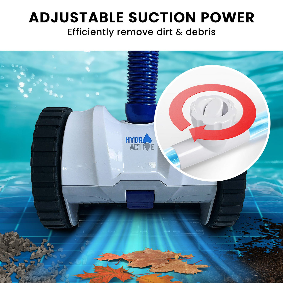 HydroActive Automatic Suction Pool Cleaner for Inground Swimming Pools, 12m Hose Turbine Motor Pool Vacuum Sweeper