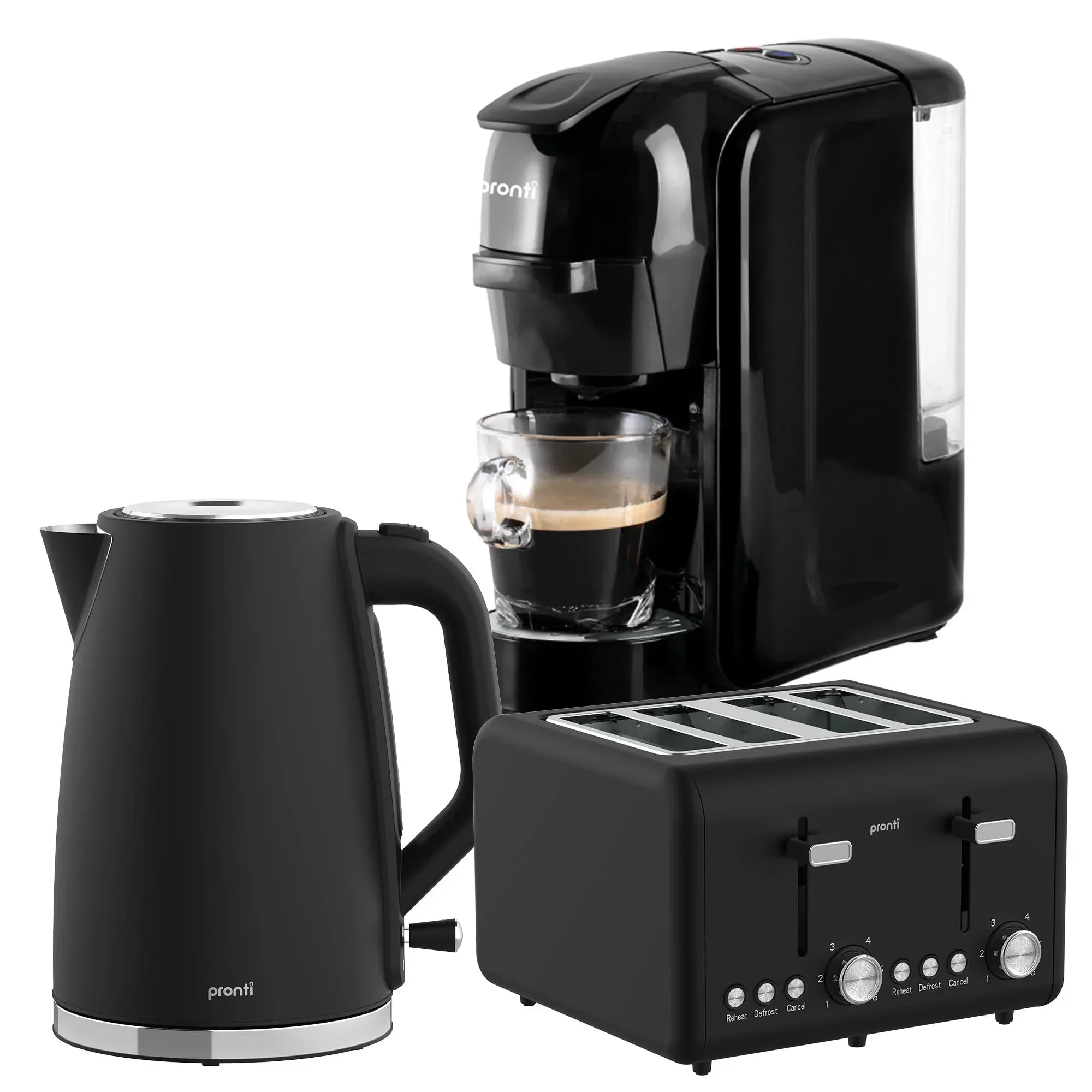 Breakfast Set with HomeMaid Coffee Machine, Silver Noir Toaster & Kettle