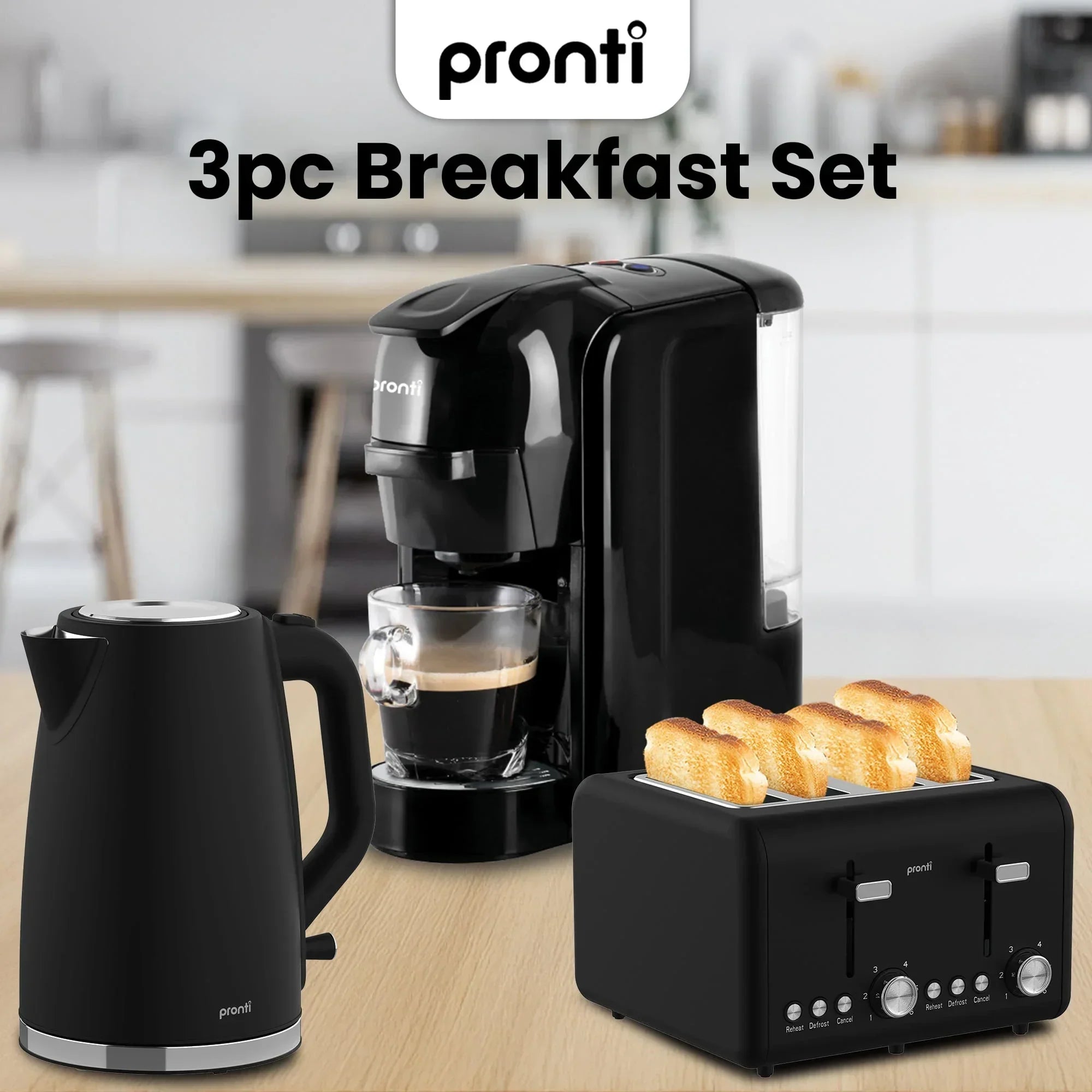 Breakfast Set with HomeMaid Coffee Machine, Silver Noir Toaster & Kettle