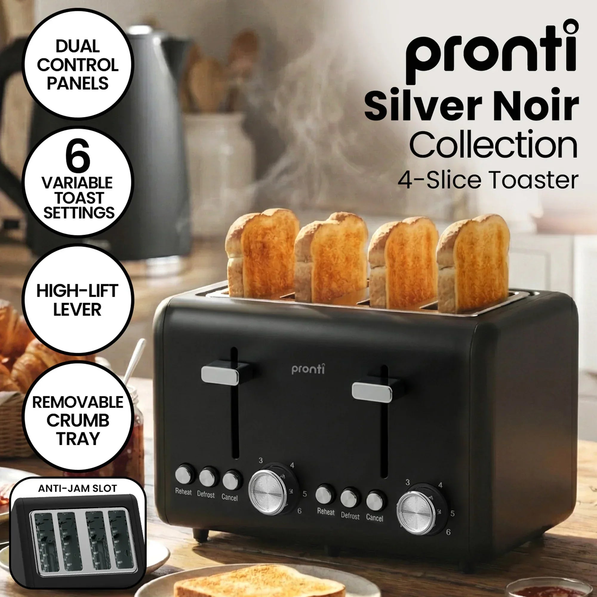 Breakfast Set with HomeMaid Coffee Machine, Silver Noir Toaster & Kettle