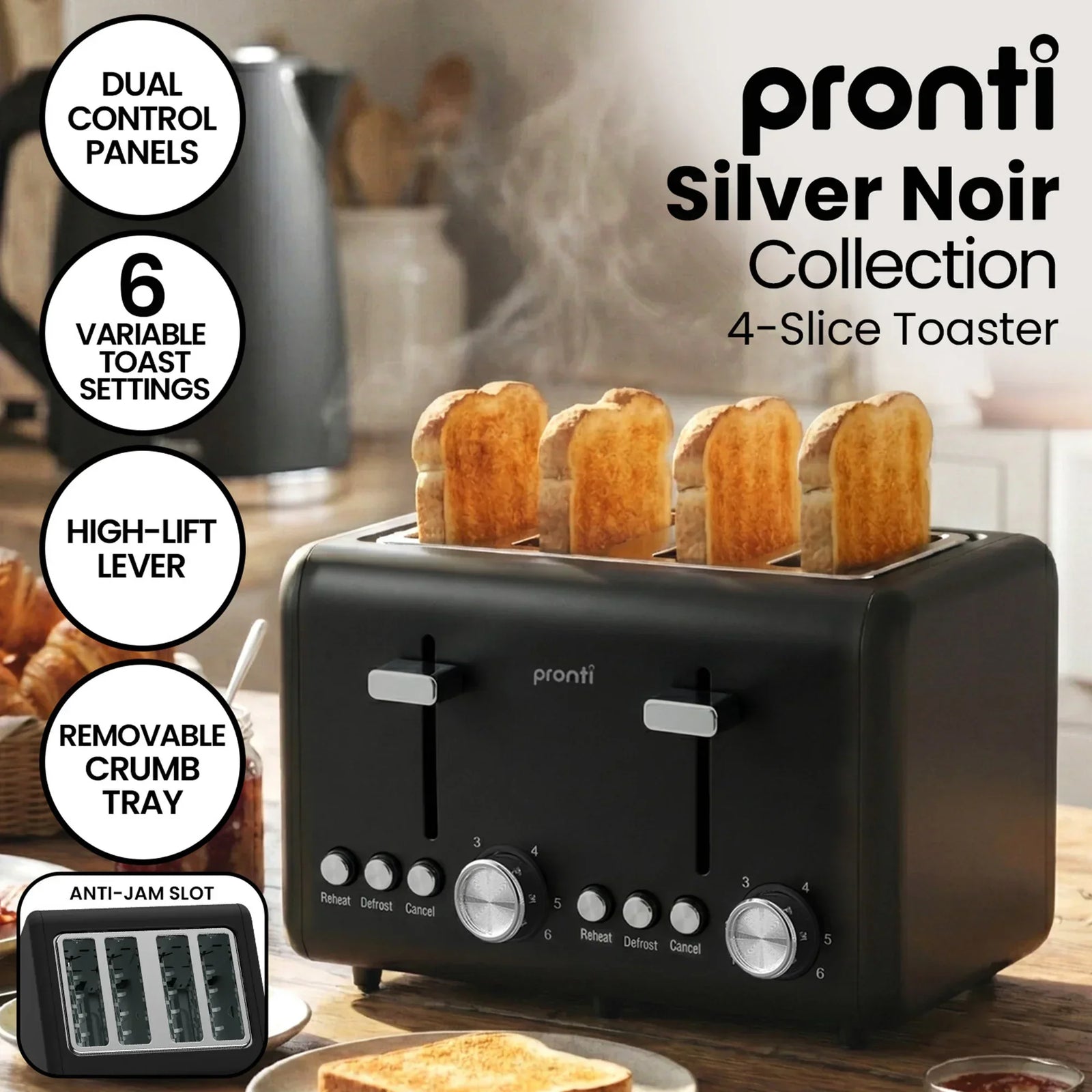 Breakfast Set with HomeMaid Coffee Machine, Silver Noir Toaster & Kettle