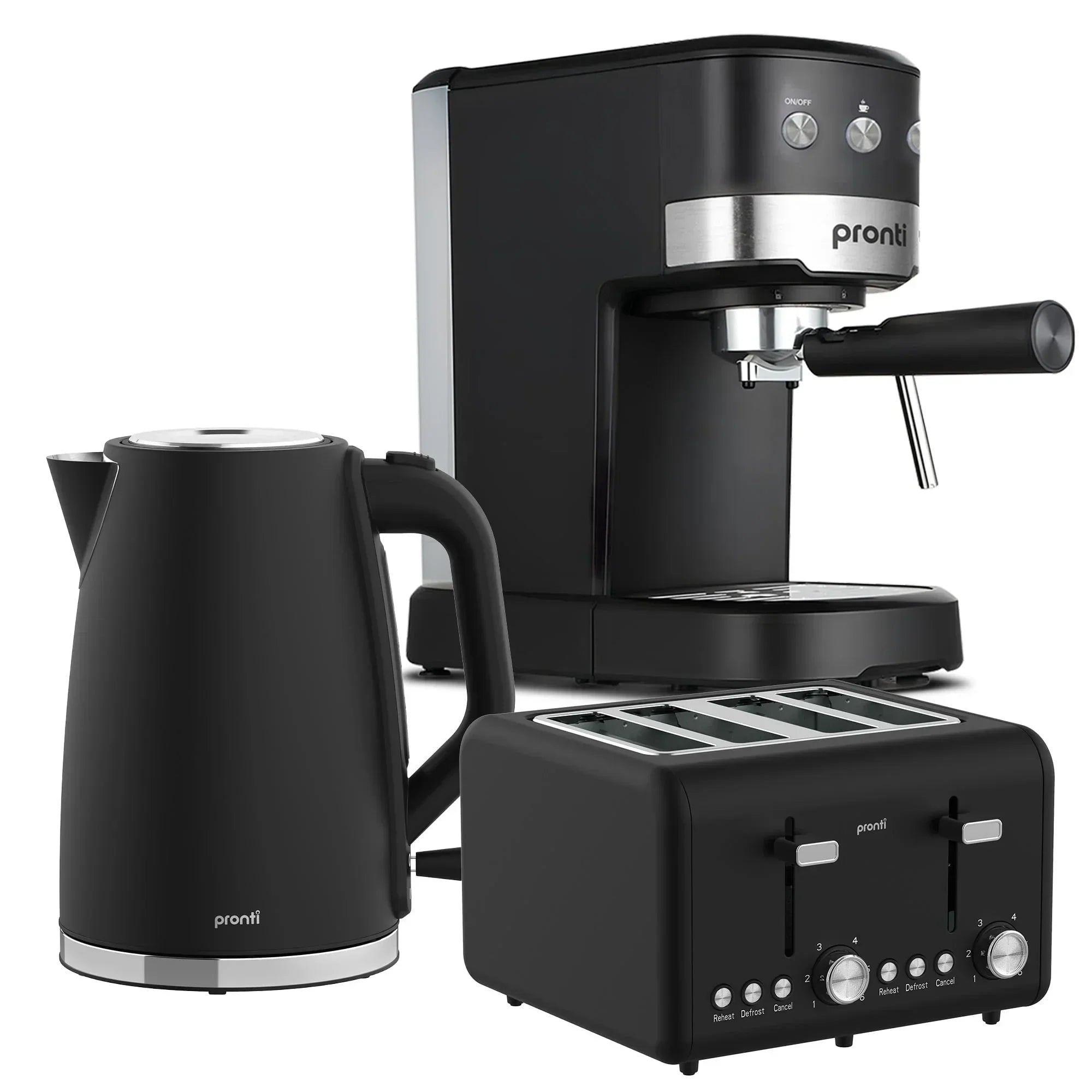 Breakfast Set with 1.25L Coffee Machine, Silver Noir Toaster & Kettle