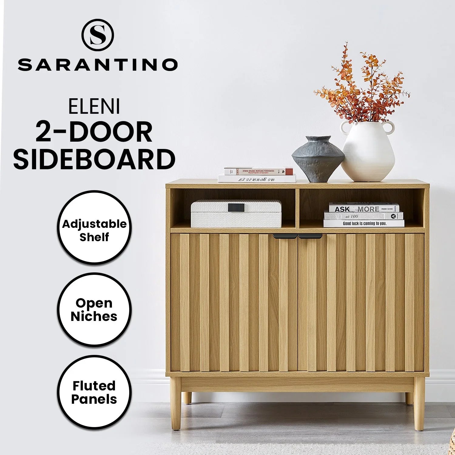 Eleni 2-Door Sideboard Buffet Hallway Cabinet Storage Console Cupboard in Natural