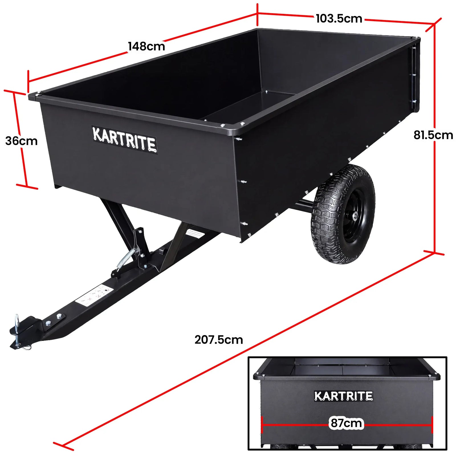 Kartrite 816kg Heavy-Duty Steel Dump Cart with Quick-Release Dumping Handle