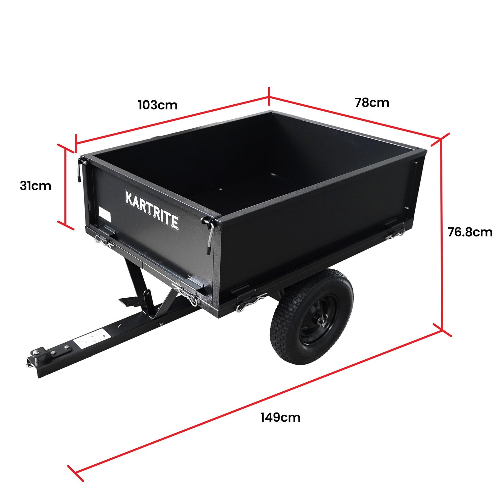 Heavy Duty Dump Cart 270kg Capacity Pneumatic Tyres Quick Release Pedal Removable Tailgate Trailer for Garden