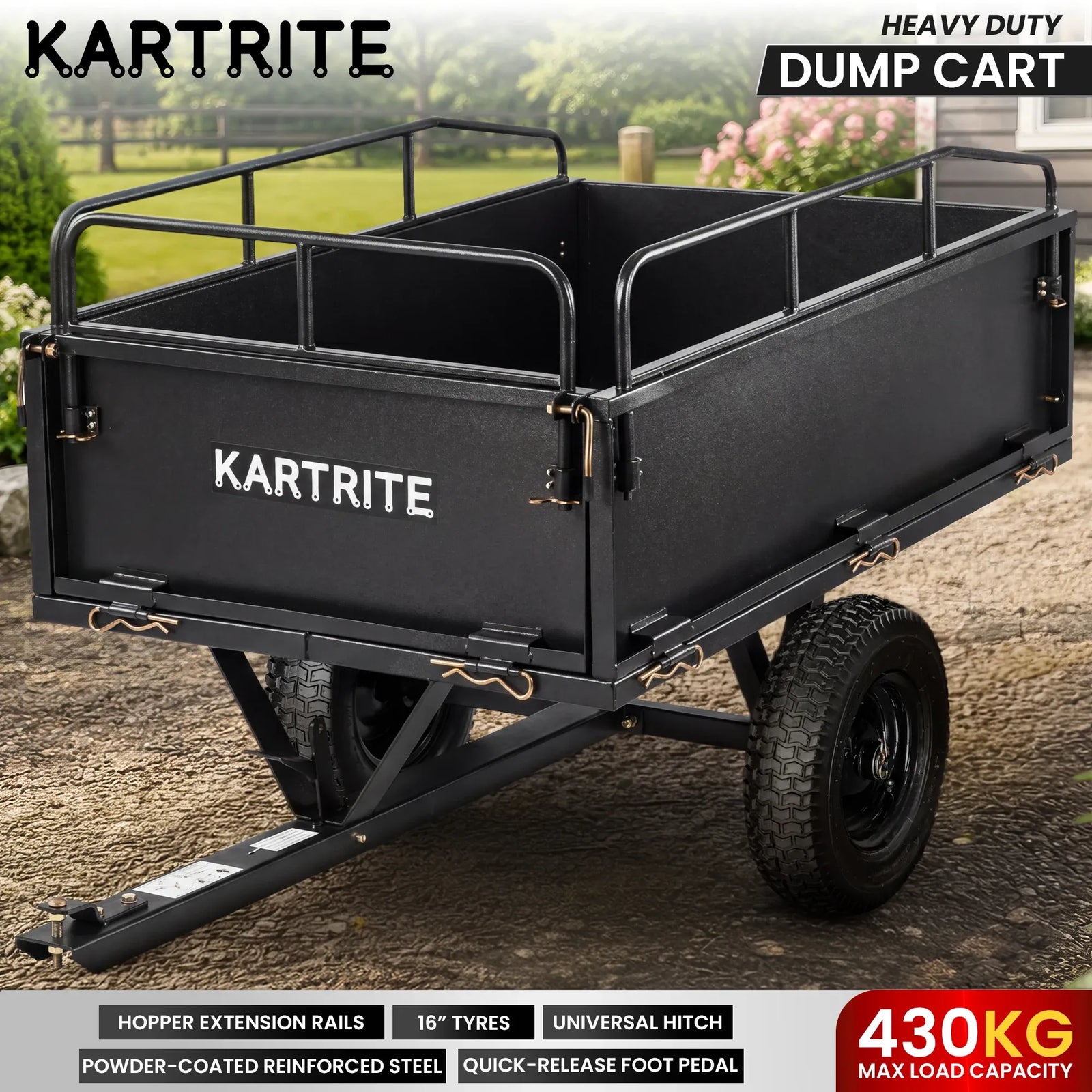 430kg Heavy Duty Steel Dump Cart with Foot Pedal Dumping System