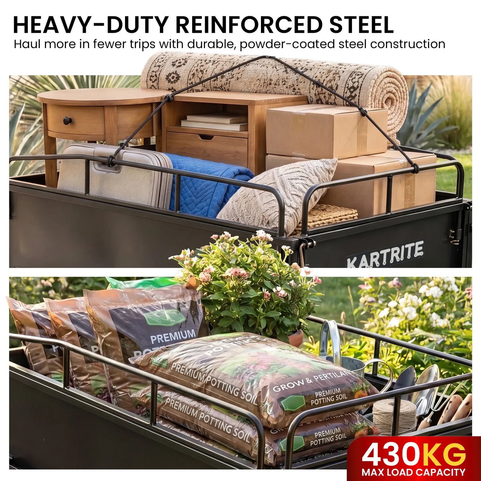 430kg Heavy Duty Steel Dump Cart with Foot Pedal Dumping System