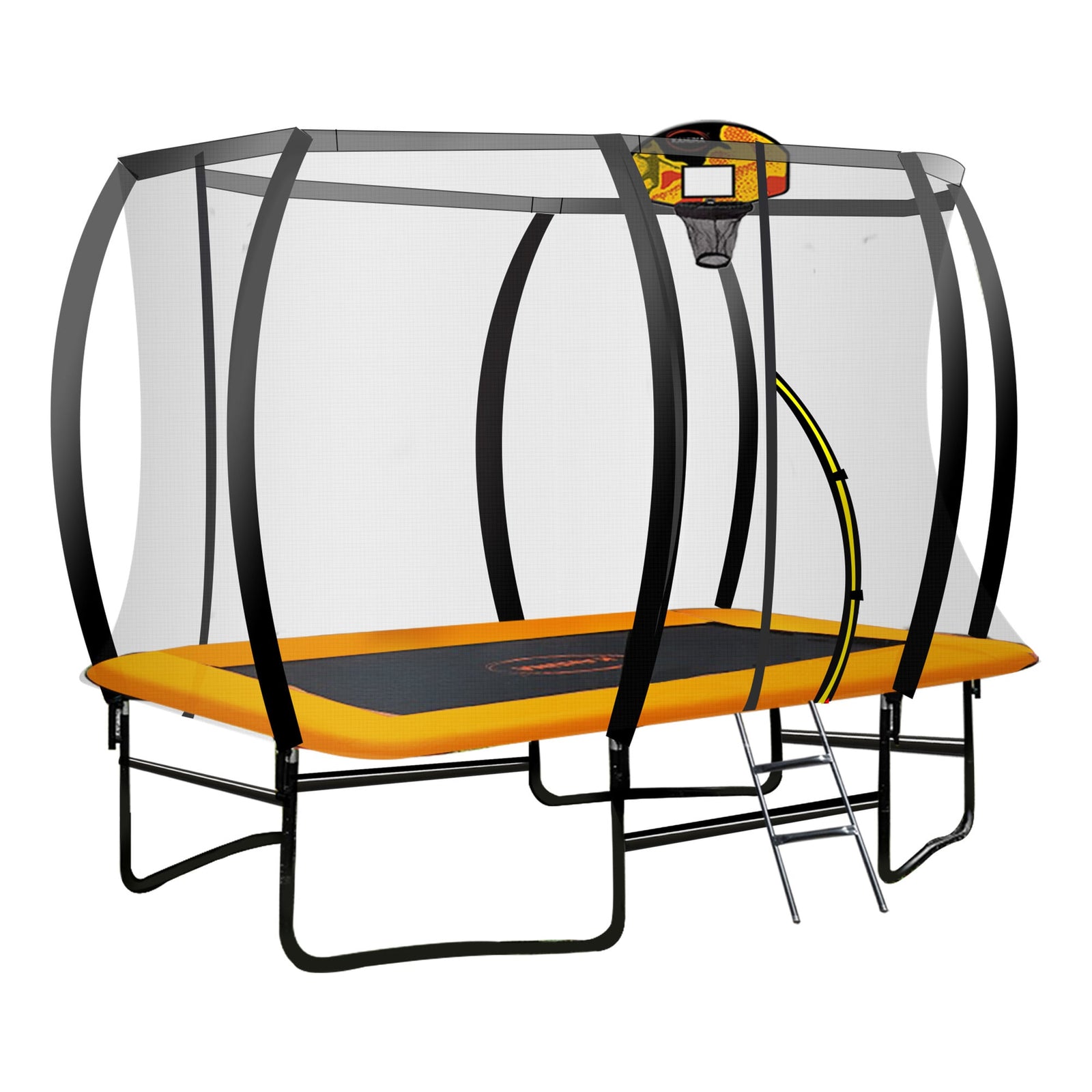 8ft X 11ft Outdoor Rectangular Orange Trampoline with Safety Enclosure.