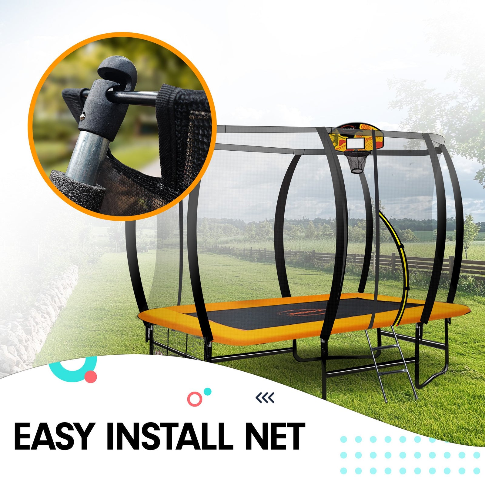 6 ft x 9 ft Rectangular Outdoor Trampoline - Orange