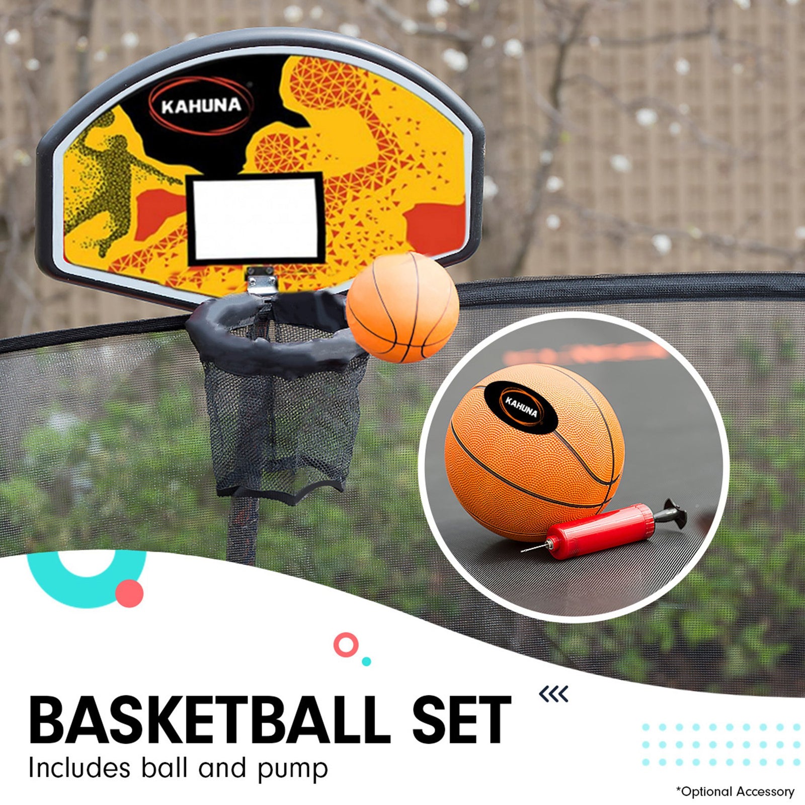 6 Ft X 9 Ft Rectangular Outdoor Trampoline With Basketball Set - Orange