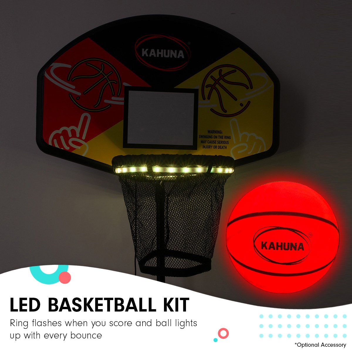 6 Ft X 9 Ft Rectangular Outdoor Trampoline With LED Basketball Set Orange