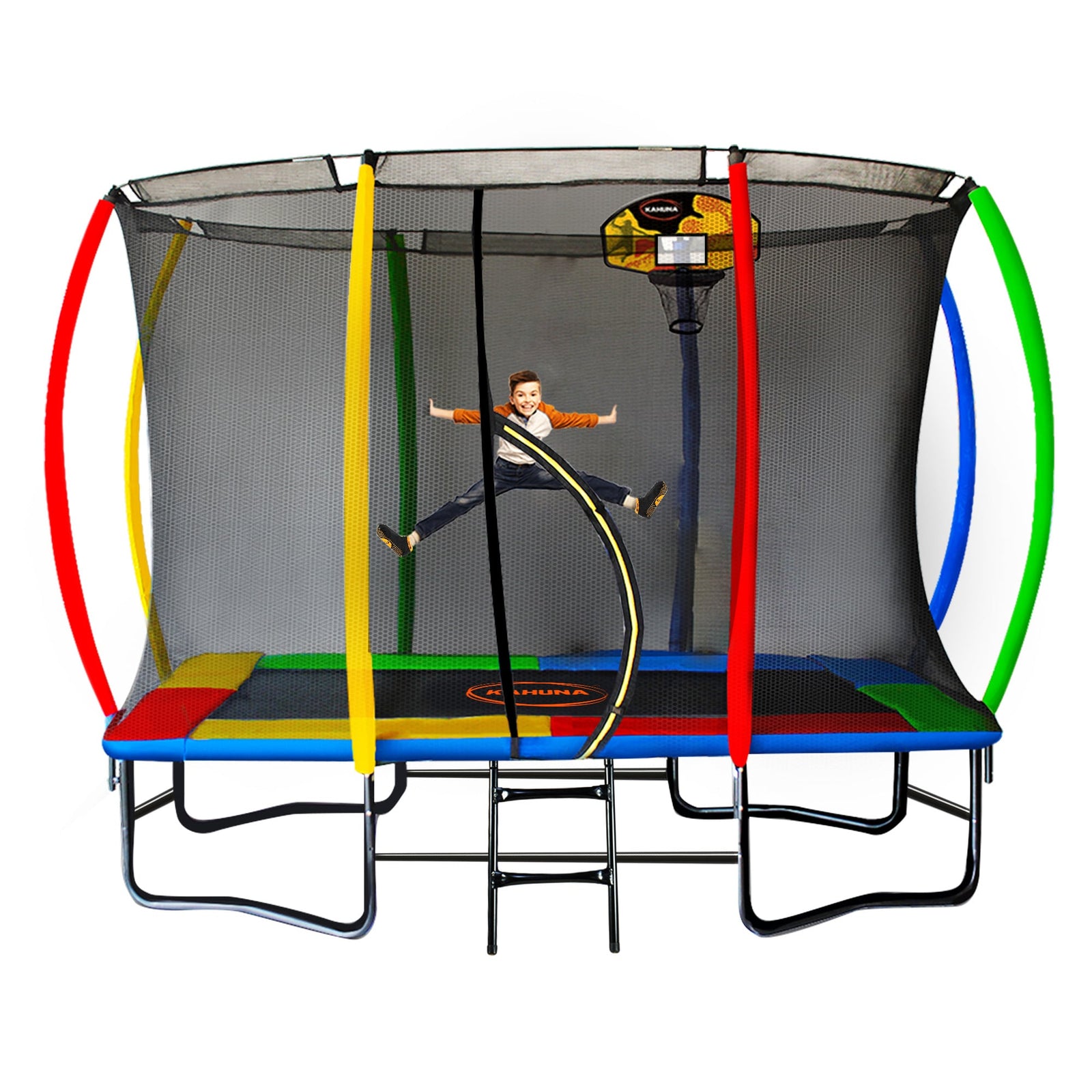 6 ft x 9 ft Rectangular Outdoor Trampoline with Basketball Set Rainbow