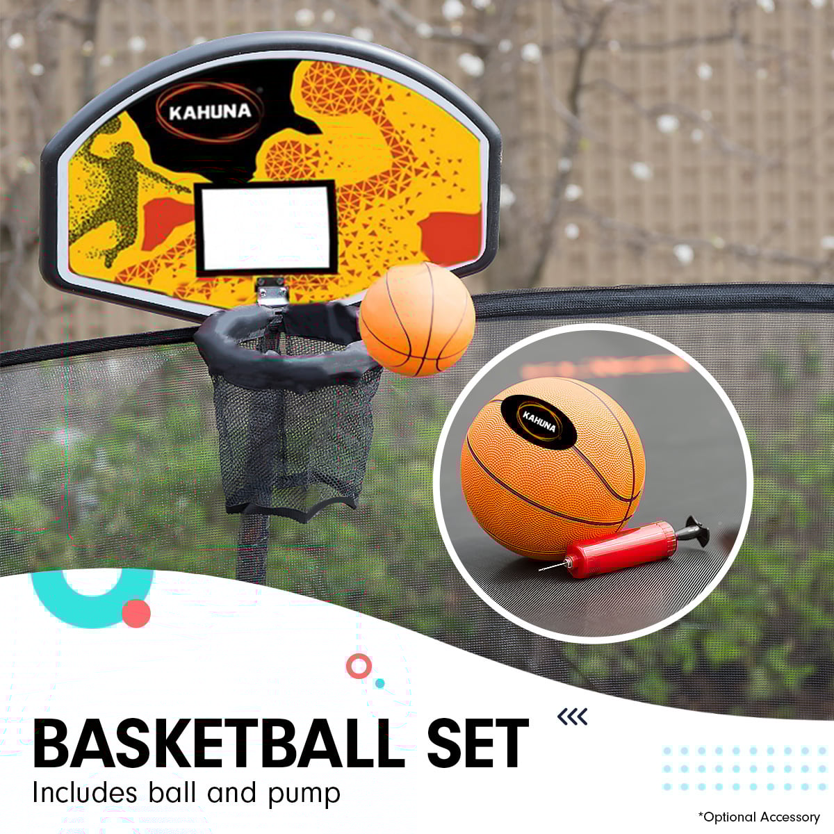 6 ft x 9 ft Rectangular Outdoor Trampoline with Basketball Set Rainbow
