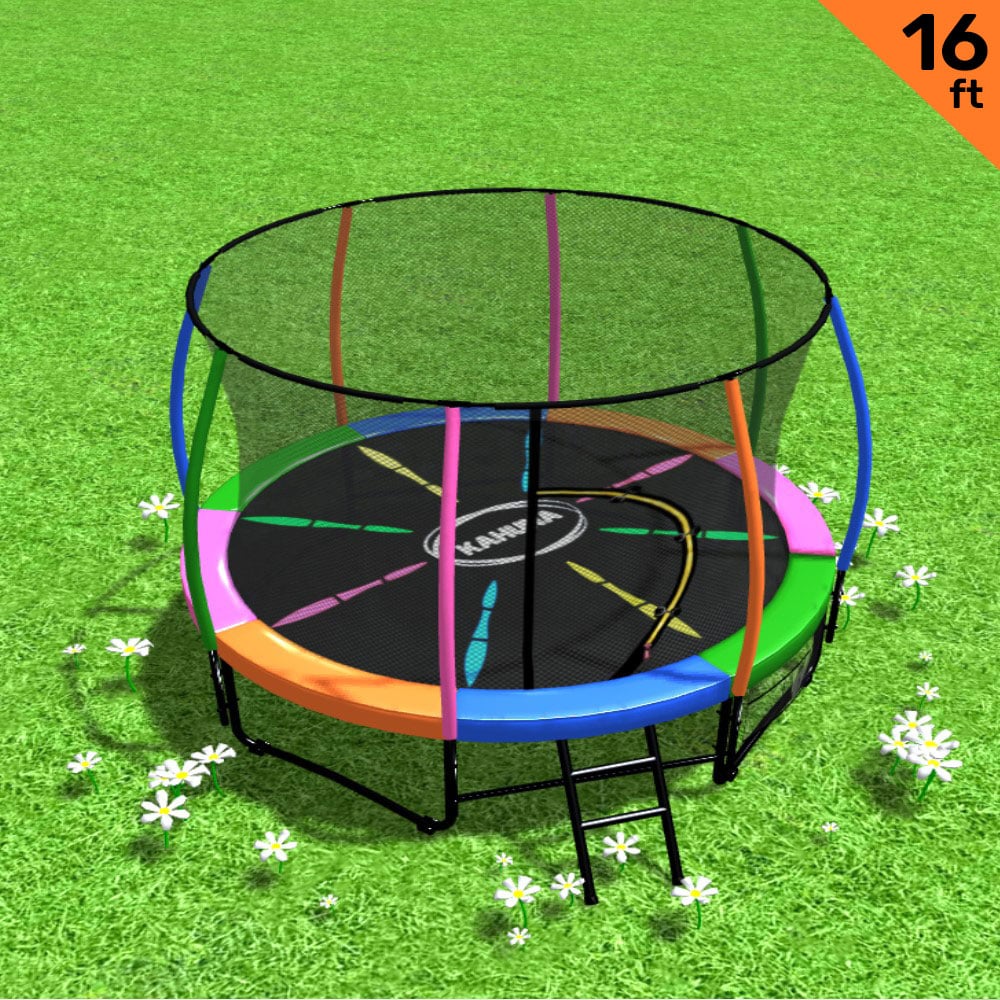 16ft Trampoline Free Ladder Spring Mat Net Safety Pad Cover Round Enclosure - Rainbow