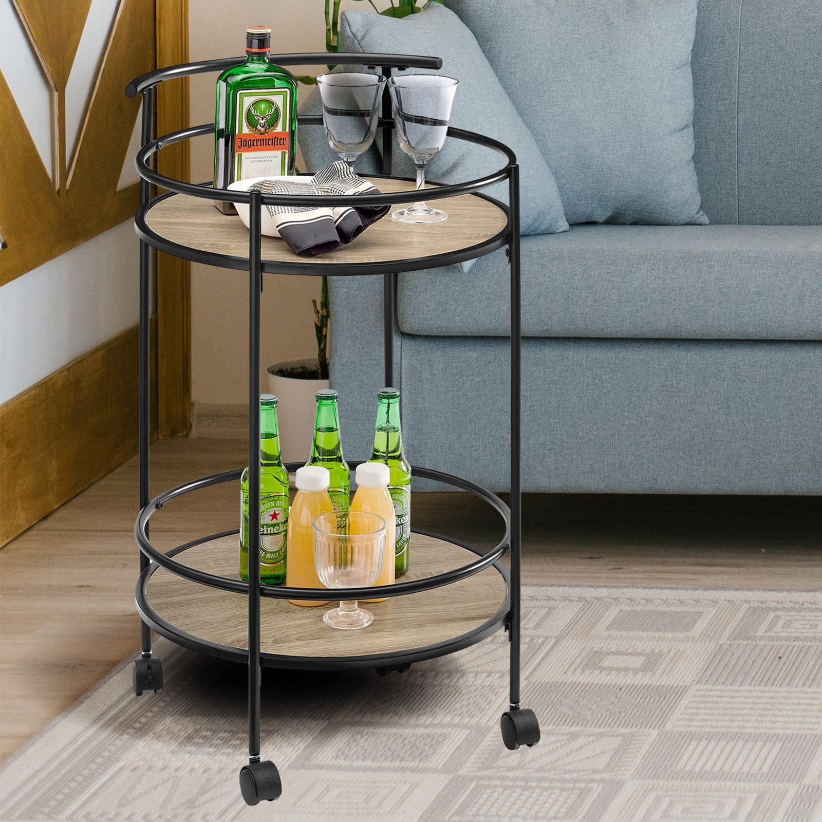 Sarantino Reno Mini Bar Cart Caddy - Grey Oak