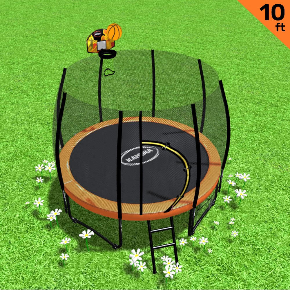 10ft Trampoline Twister Springless Safety Net Pad Mat with Basketball Set Orange