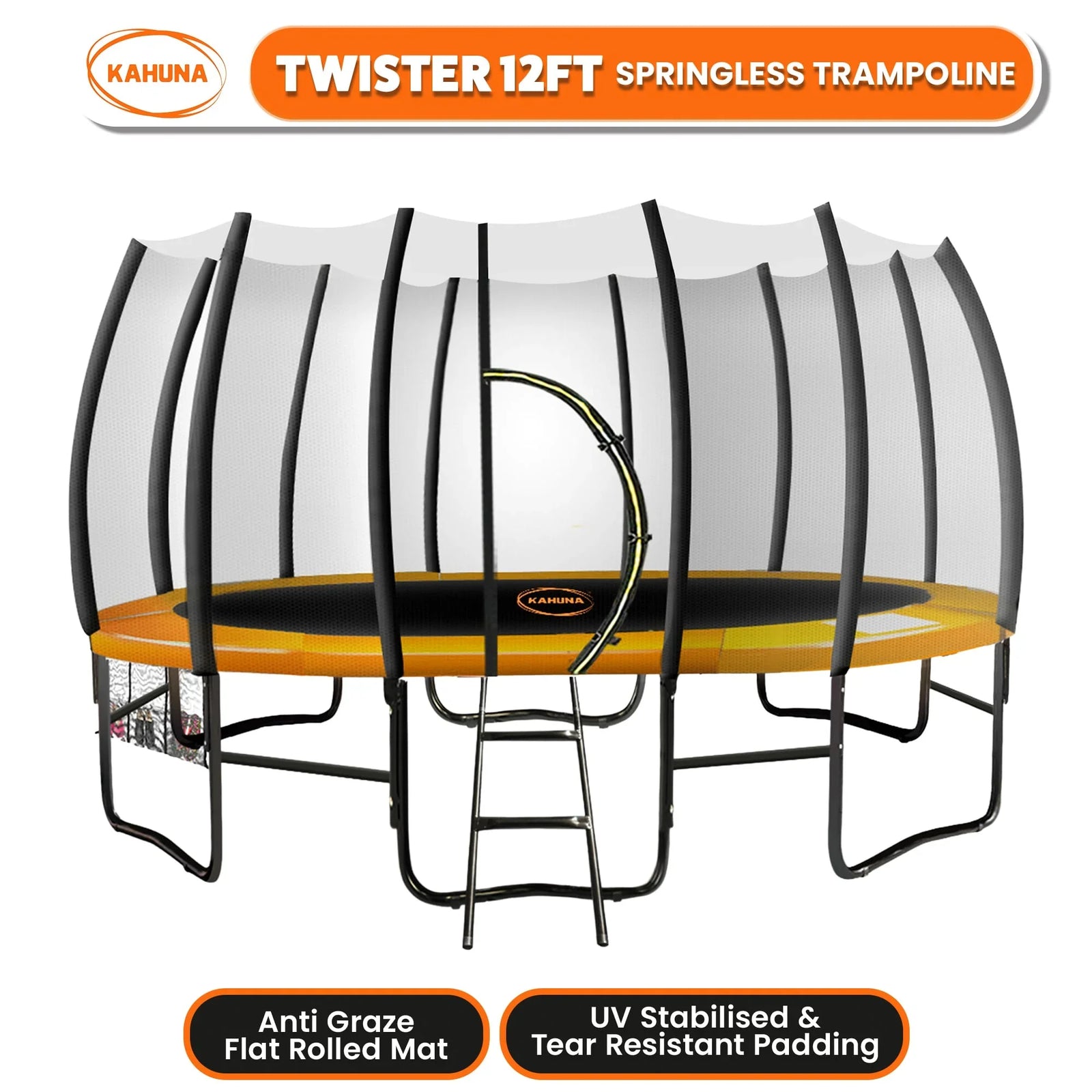 Twister 12ft Springless Trampoline Outdoor Mat Pad Net Ladder with Basketball Set