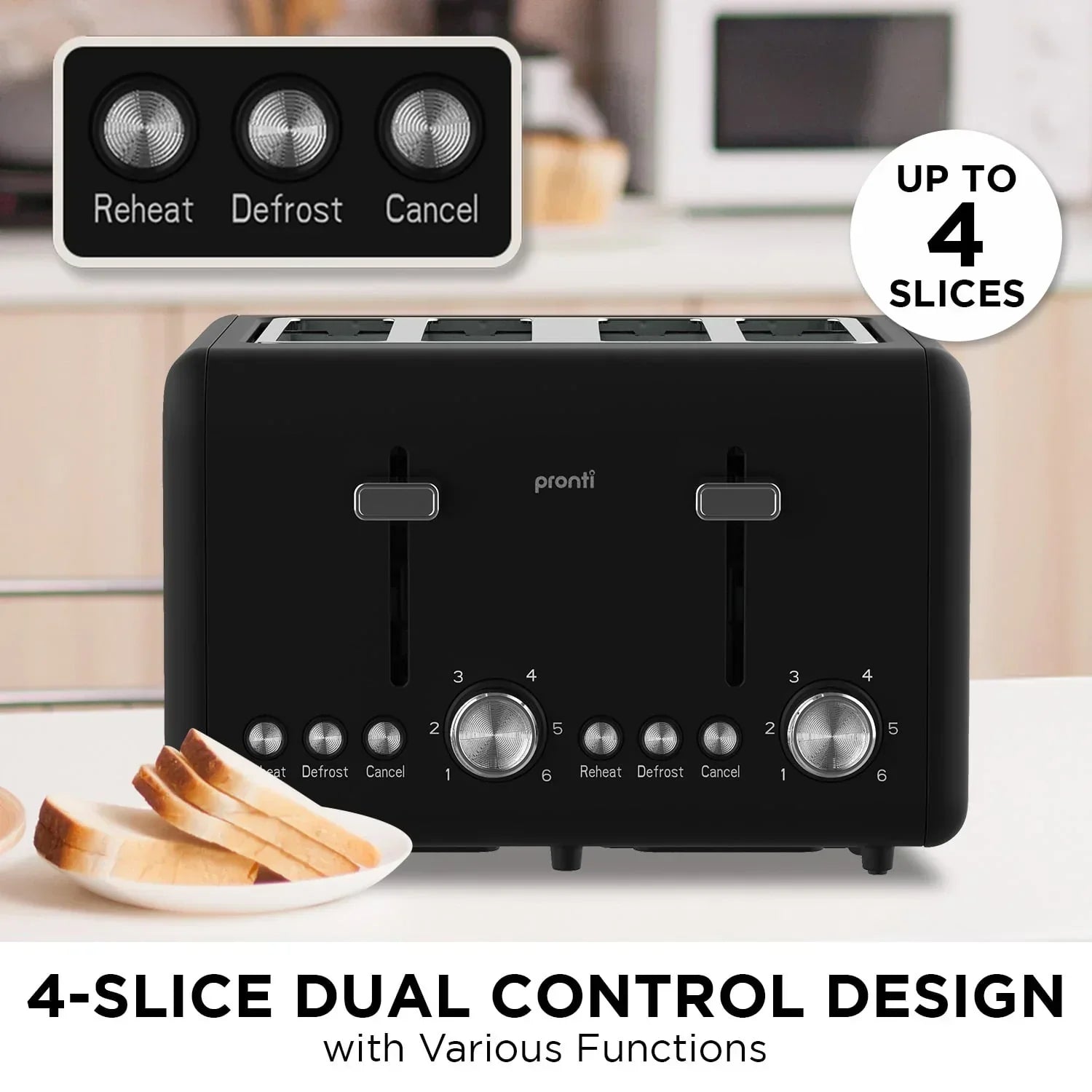 Silver Noir Collection 4 Slice Toaster with Dual Controls