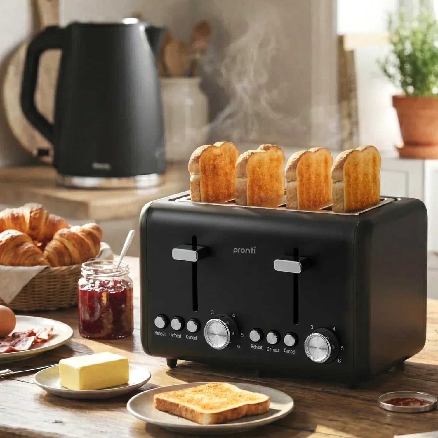 Silver Noir Collection 4 Slice Toaster with Dual Controls