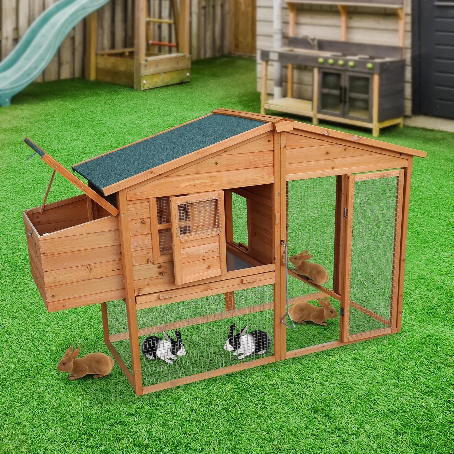 Large Chicken Coop & Rabbit Hutch With Ramp
