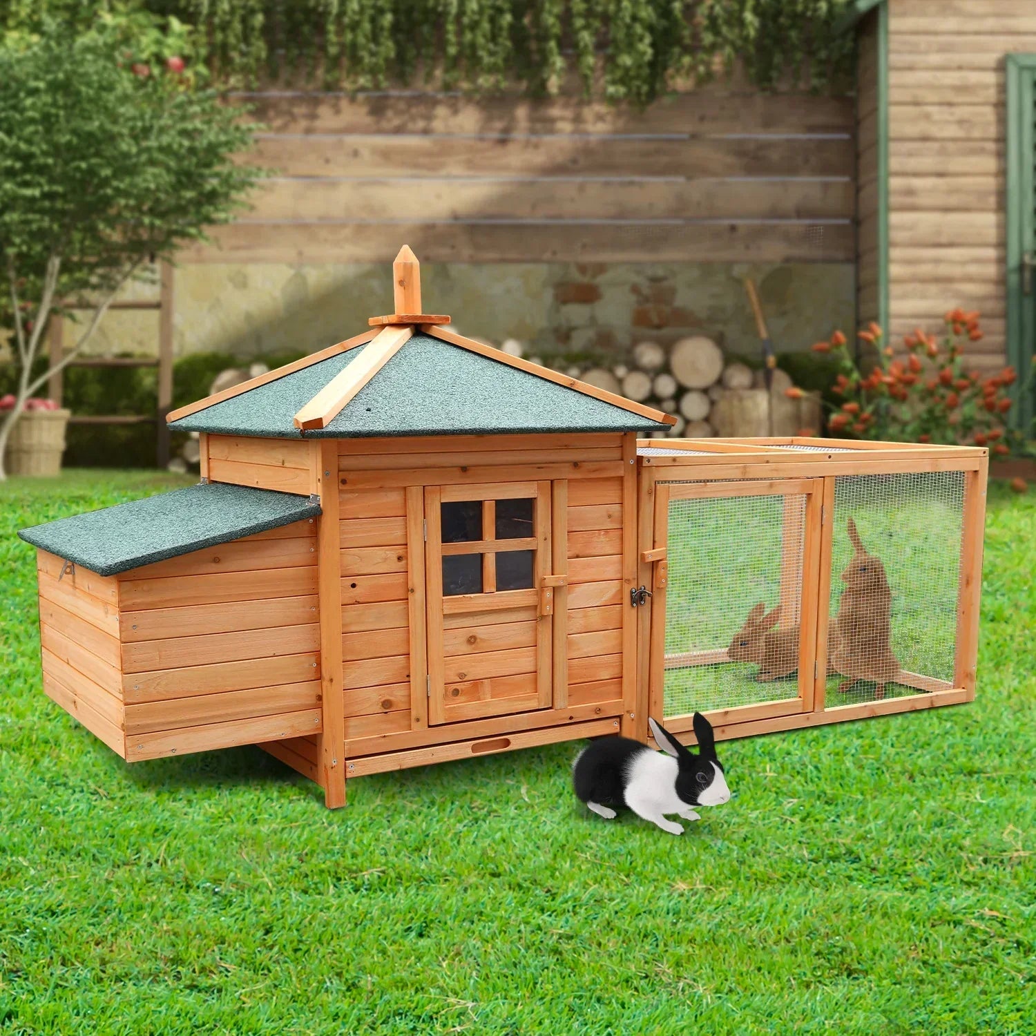 Large Wooden Chicken Coop Rabbit Hutch Nesting Box Fir Wood