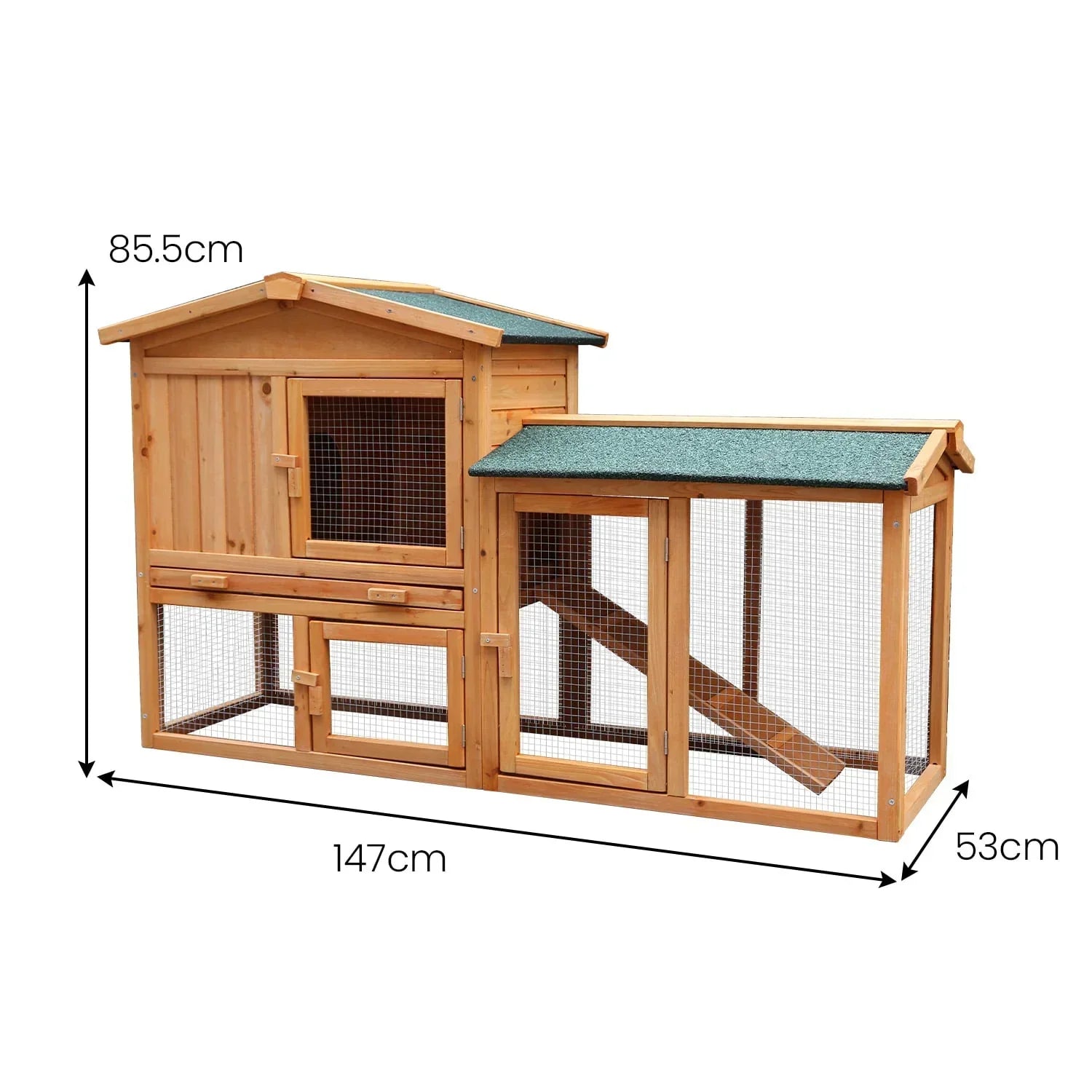 Large Wooden Chicken Coop & Rabbit Hutch With Ramp