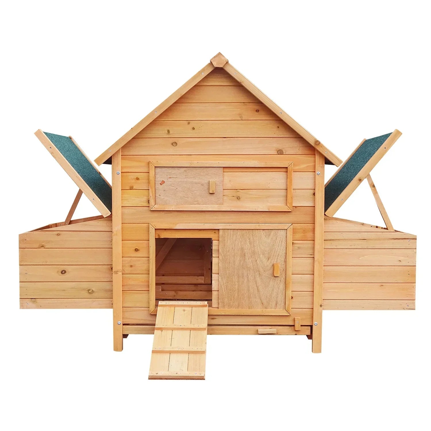 Wooden Chicken Coop & Rabbit Hutch With Ramp Nesting Boxes