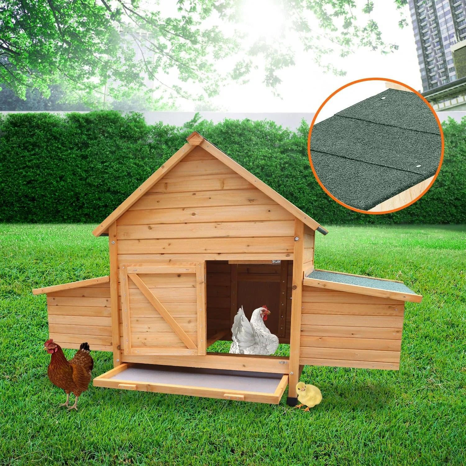 Wooden Chicken Coop & Rabbit Hutch With Ramp Nesting Boxes