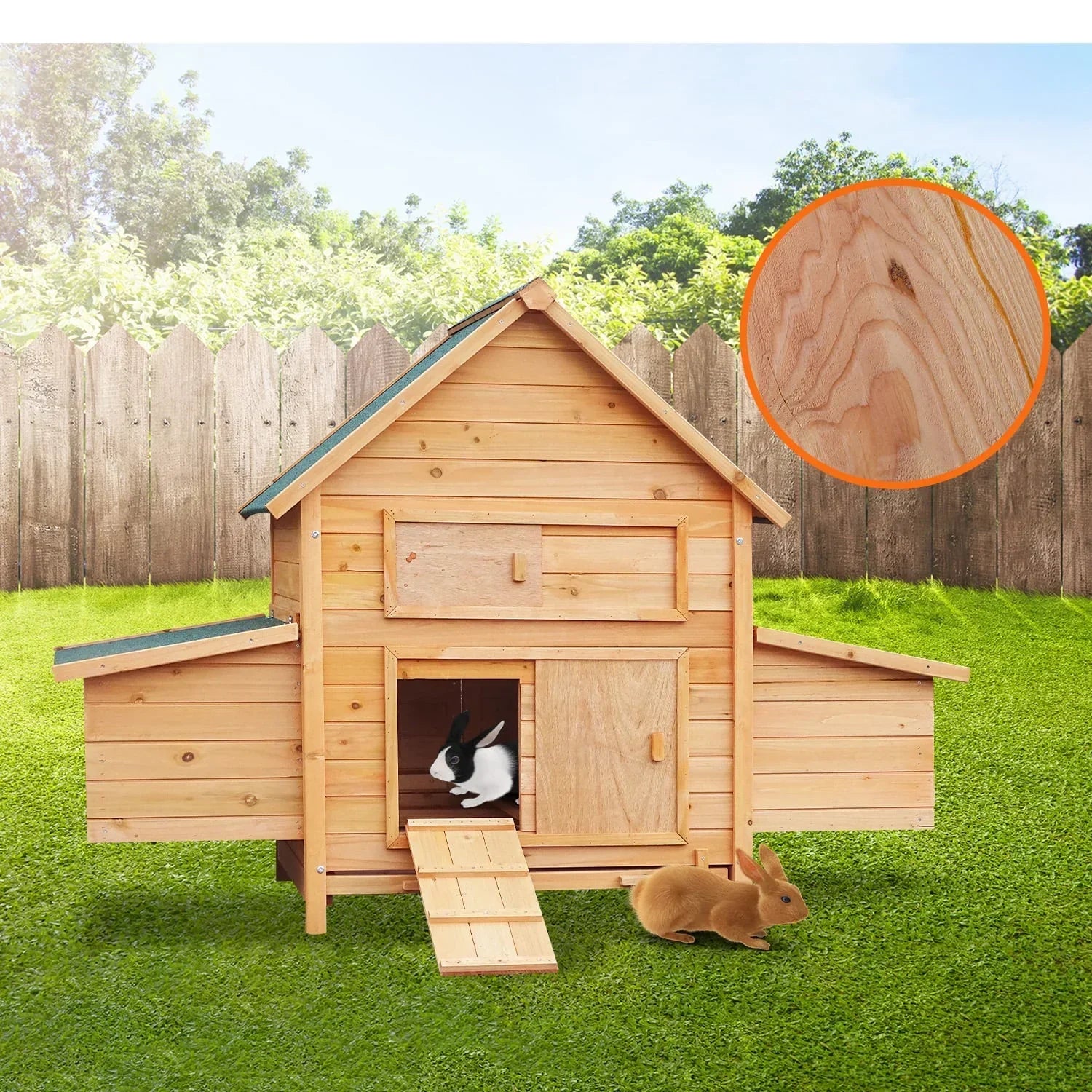 Wooden Chicken Coop & Rabbit Hutch With Ramp Nesting Boxes