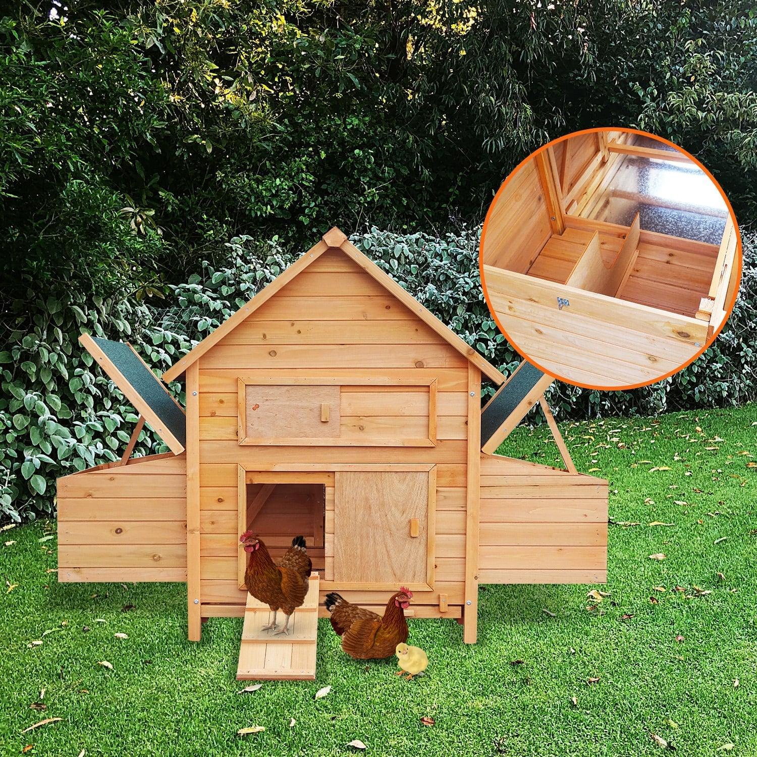 Wooden Chicken Coop & Rabbit Hutch With Ramp Nesting Boxes