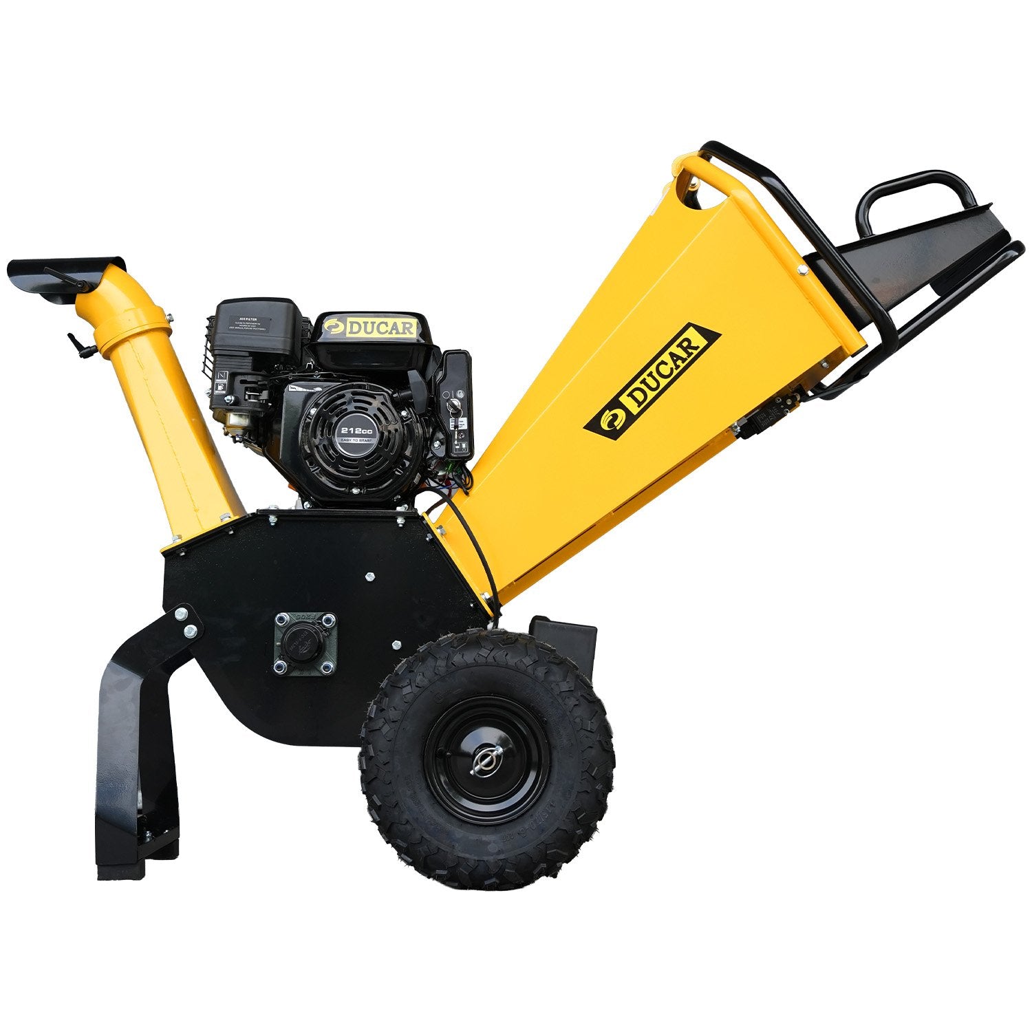70p 3600 Rpm Yellow Black Wood Chipper Shredder Mulcher Grinder Recoil & Electrical Starting System 100mm Capacity Ohv 4-stroke Engine 212cc Unleaded Petrol