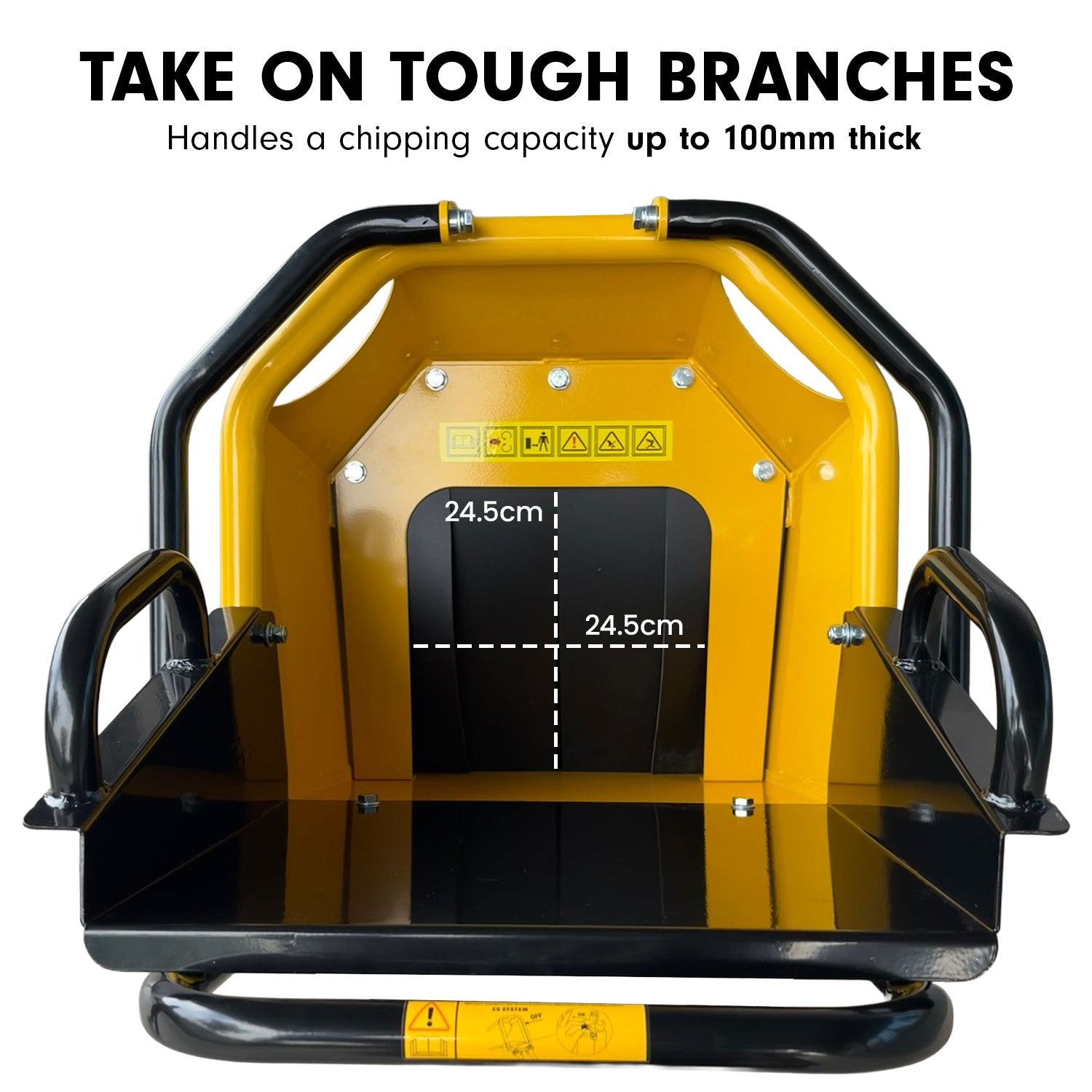 70p 3600 Rpm Yellow Black Wood Chipper Shredder Mulcher Grinder Recoil & Electrical Starting System 100mm Capacity Ohv 4-stroke Engine 212cc Unleaded Petrol