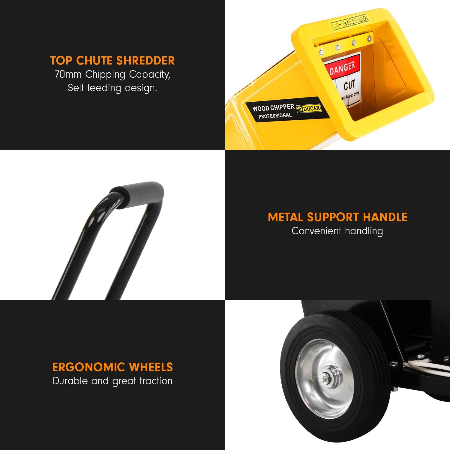 D70 7HP Wood Chipper Electric Start Shredder Mulcher Grinder Petrol in Yellow