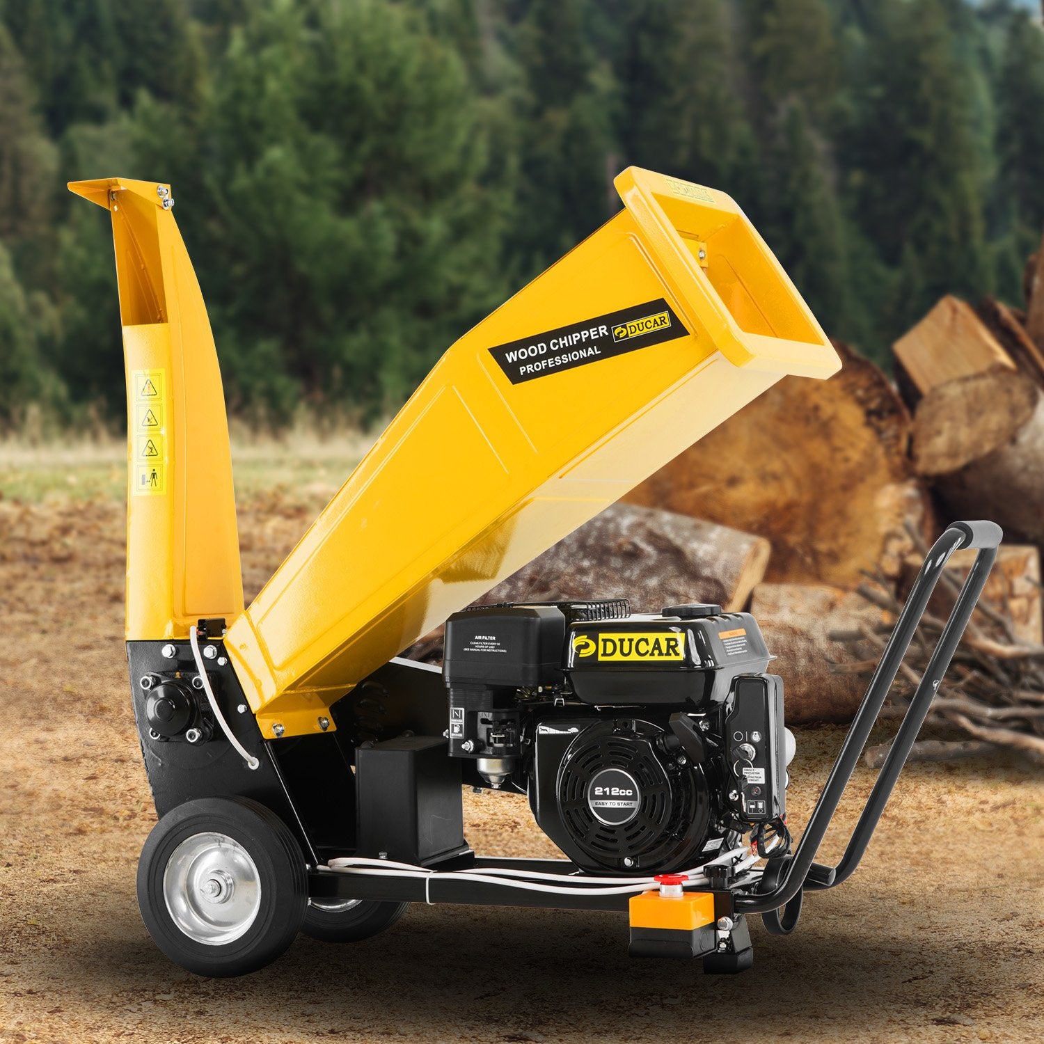D70 7HP Wood Chipper Electric Start Shredder Mulcher Grinder Petrol in Yellow