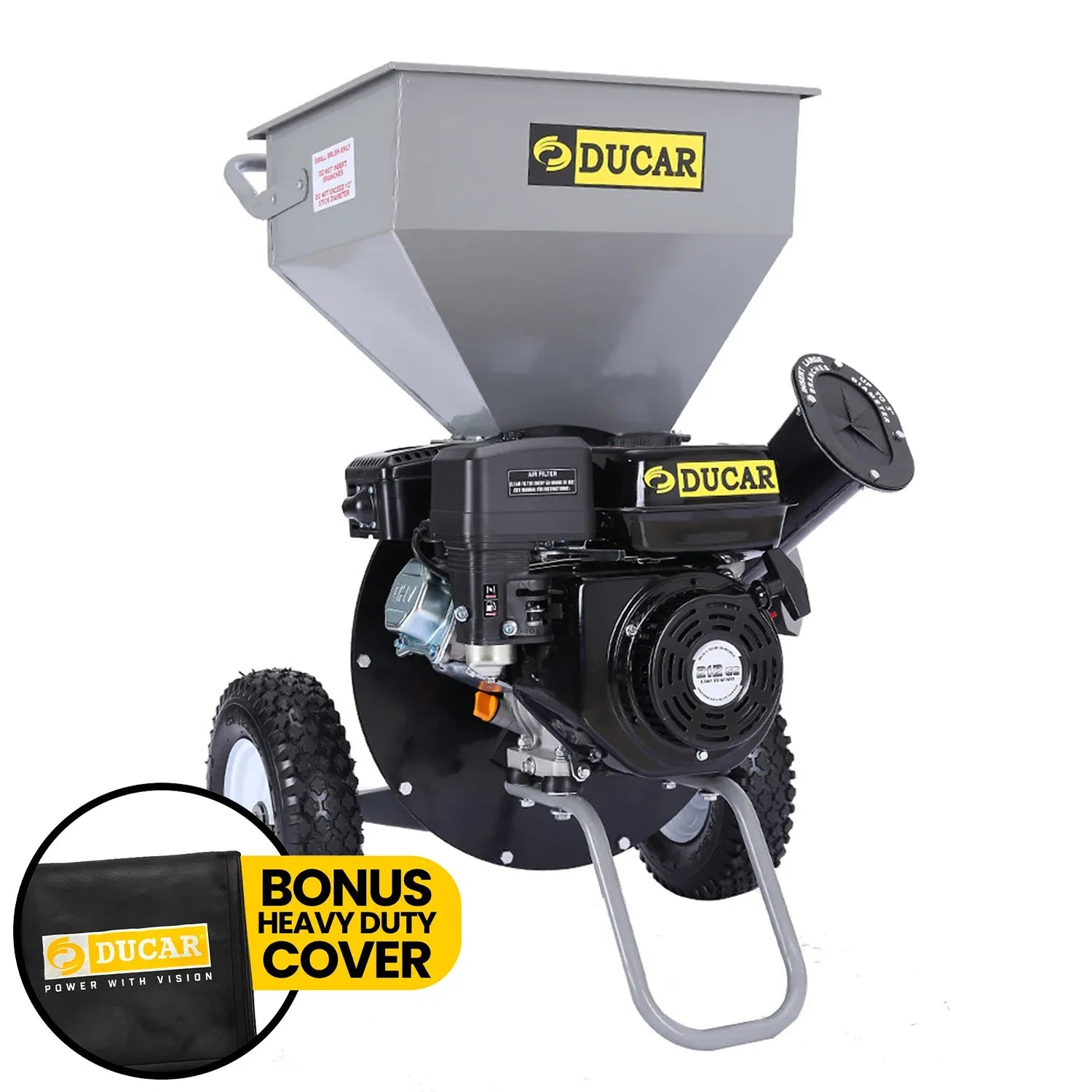 Ducar Wood Chipper Shredder Mulcher Garden 8hp Petrol Motor Upright Grinder - Silver