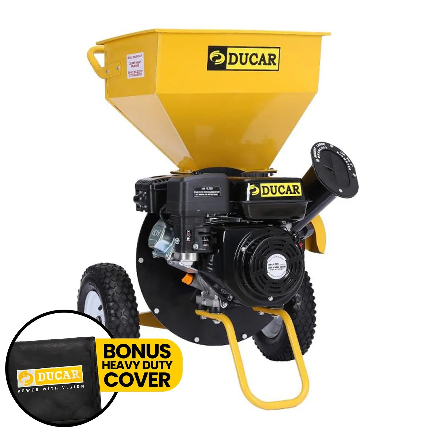 Ducar Wood Chipper Shredder Mulcher Garden 8hp Petrol Motor Upright Grinder - Yellow