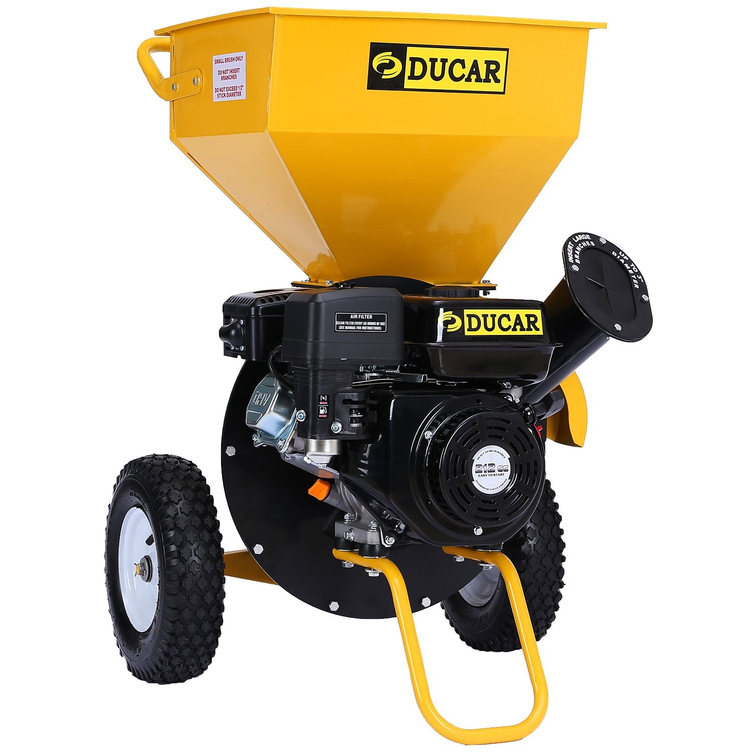 Wood Chipper Shredder Mulcher Garden 8hp Petrol Motor Upright Grinder - Yellow