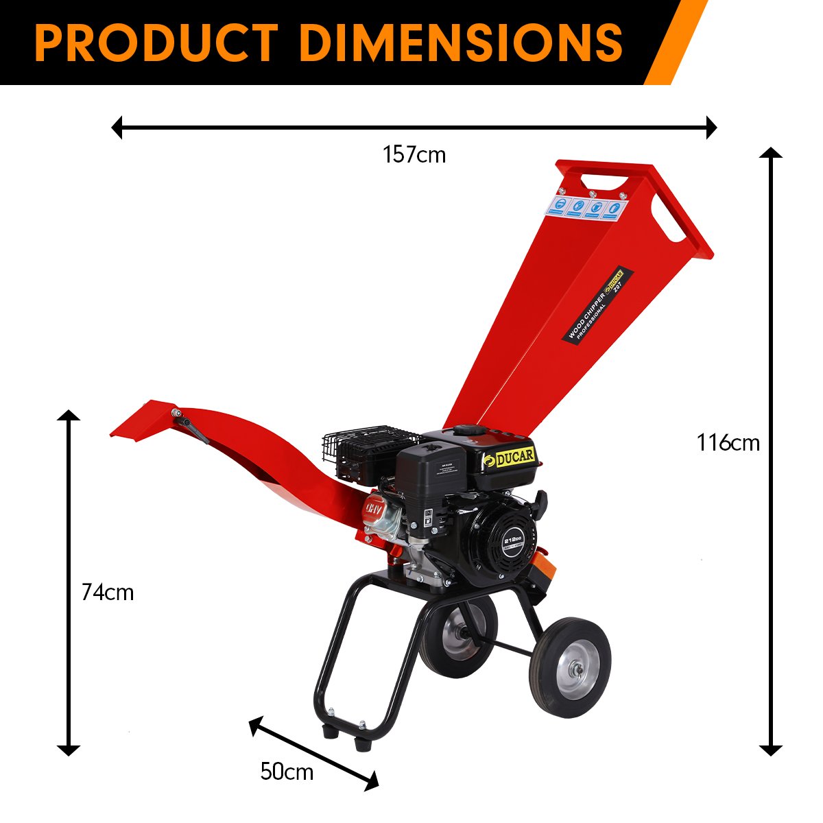 Ducar 7hp Wood Chipper Shredder Mulcher Grinder Petrol Red