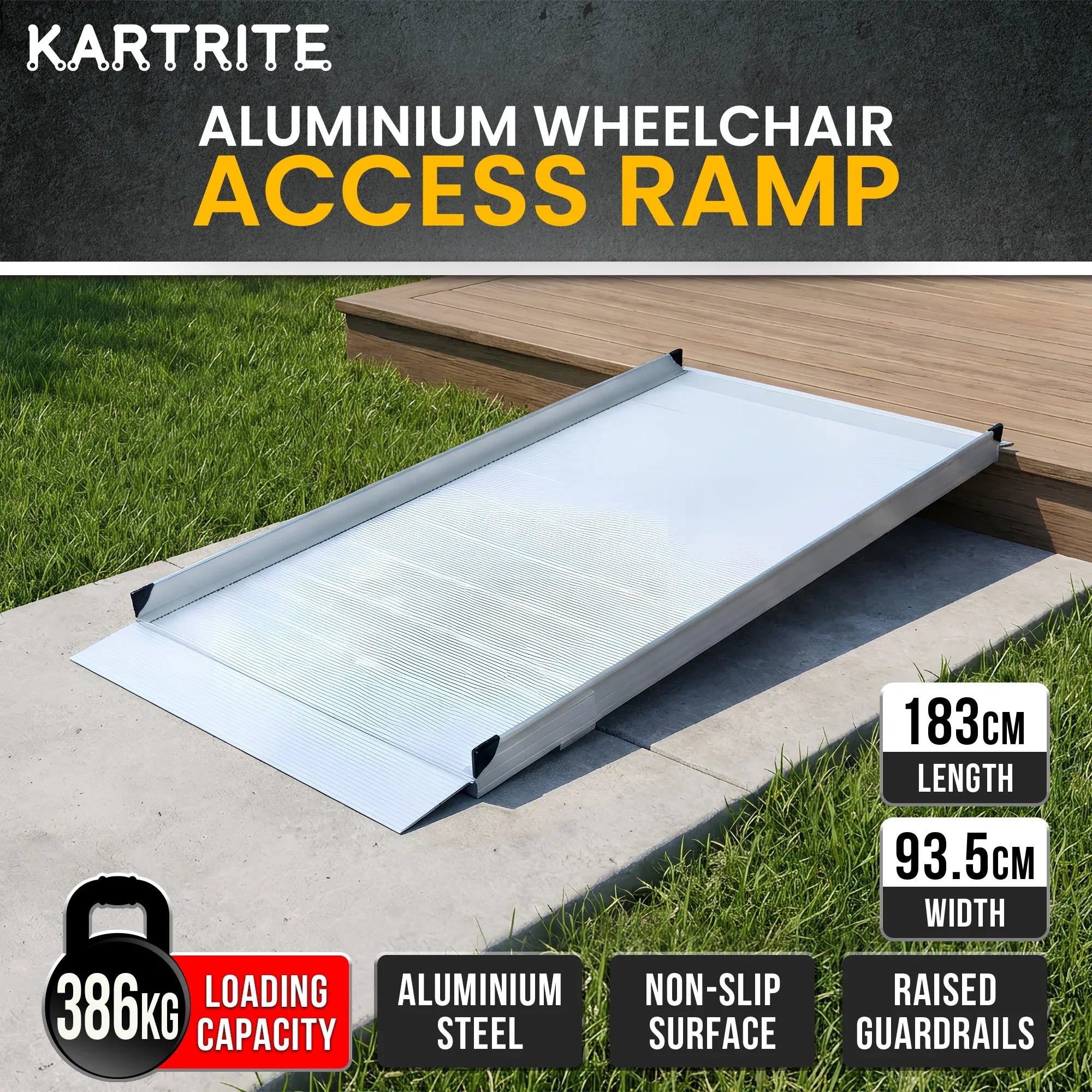 6ft Aluminium Wheelchair Ramp 386kg Non-Slip Portable for Scooters & Walkers