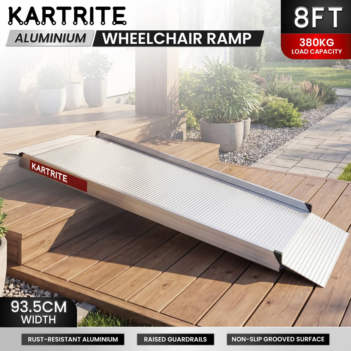 8ft Aluminium Wheelchair Ramp with Non-Slip Surface, 380kg Load Capacity