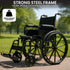 Orthonica 24 Inch Foldable Wheelchair Heavy Duty Steel Frame Manual Mobility & Disability Aid with Brakes Black
