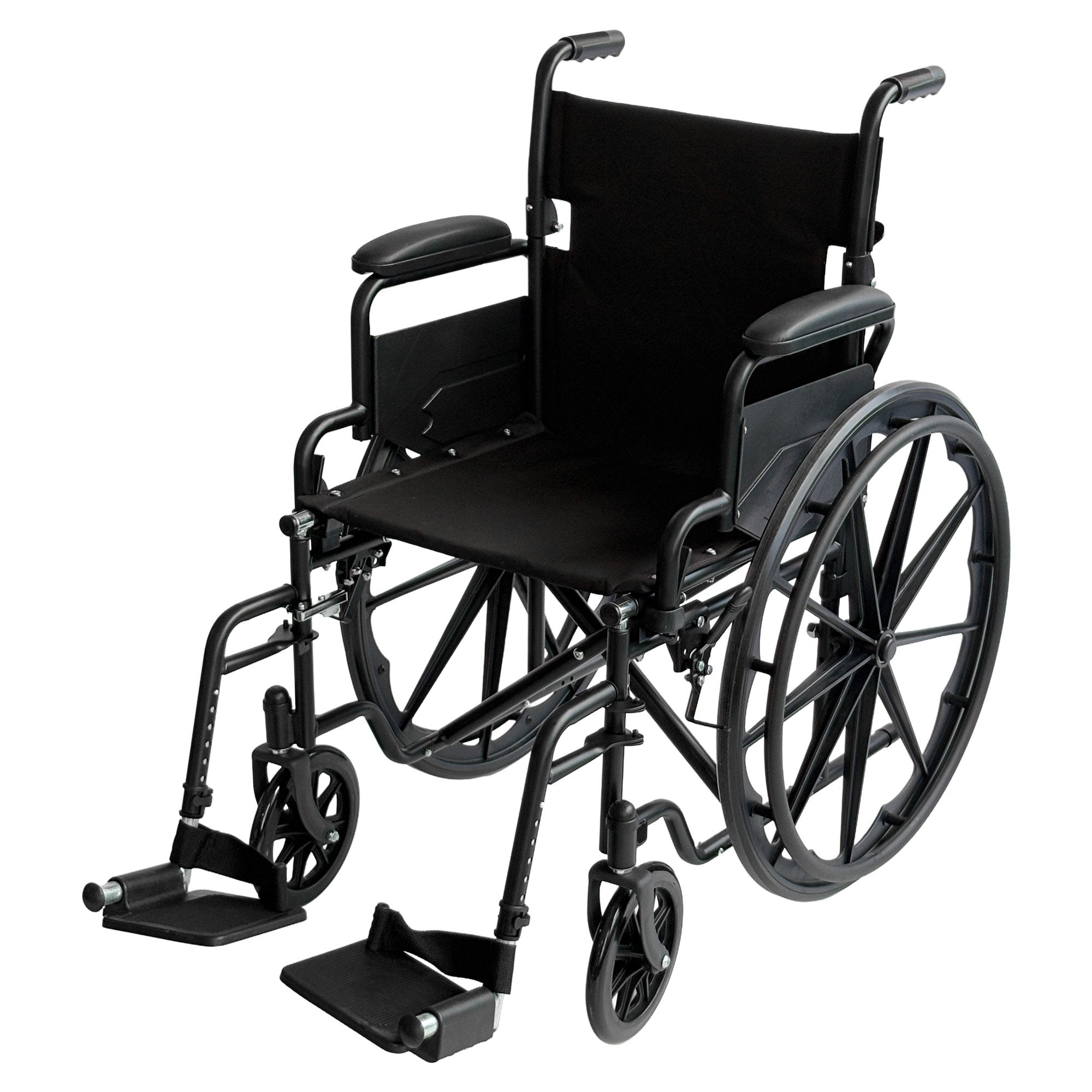Orthonica New Steel Wheelchair In Black Foldable Lightweight Disability Aid Portable Heavy-duty 24-inch Adjustable Footrest Steel Frame