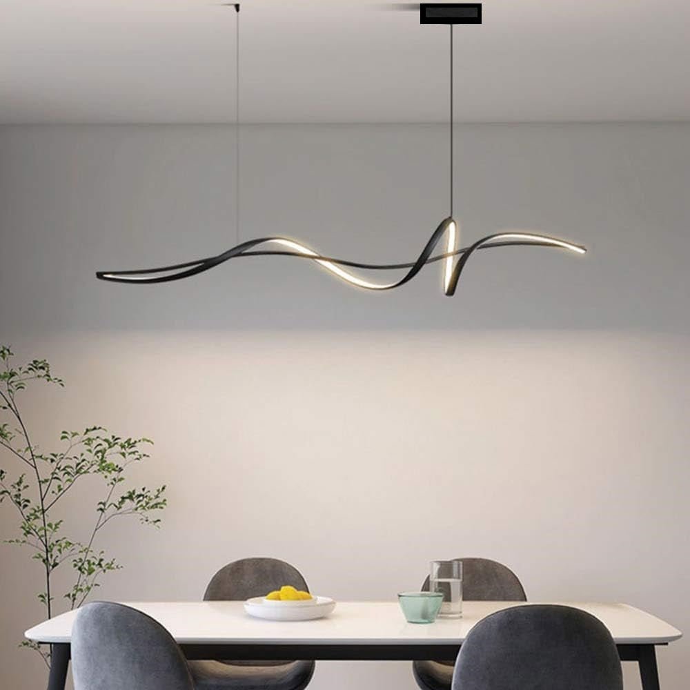A036 Modern LED Linear Pendant Lights with Dimmable LED and Adjustable Hanging Length 120cm -Black