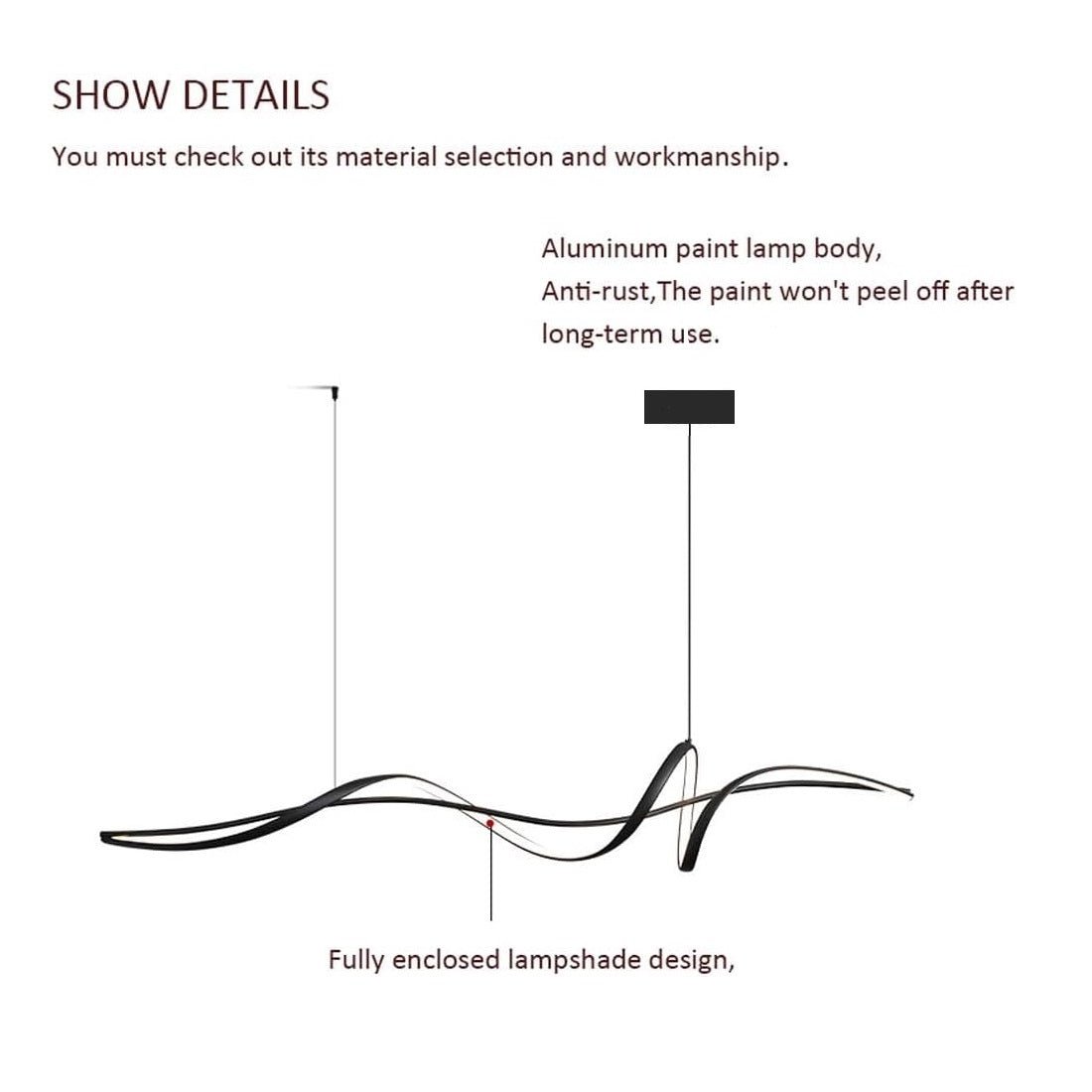 A036 Modern LED Linear Pendant Lights with Dimmable LED and Adjustable Hanging Length 120cm -Black