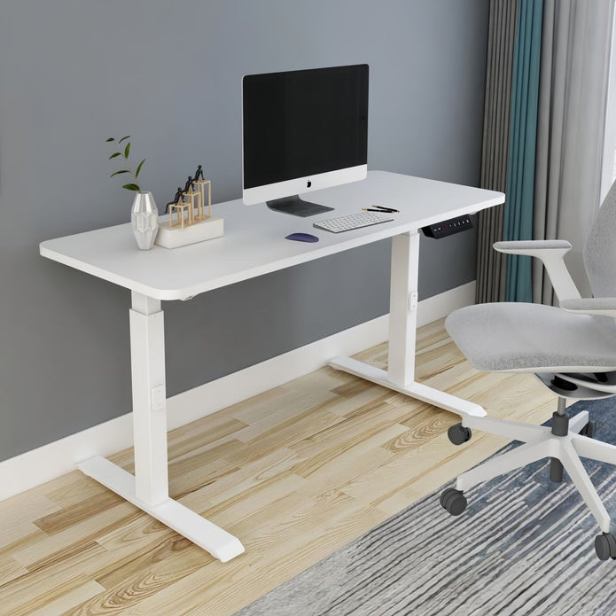 AMZ Electric Height Adjustable Standing Desk 160x80cm Sit Stand Desk Top for Home Office (White Frame + White Desktop)