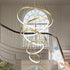 5‑Ring LED Chandelier – Gold, Dimmable Pendant Light, Remote Control